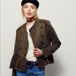 Free People Green Flared Hem Military Jacket Small